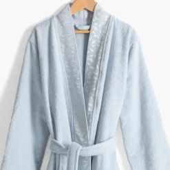 Carré Blanc Peignoir femme coton col kimono Equinoxe bleu givre|Femme Peignoirs Femme