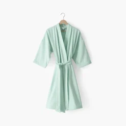 Carré Blanc Peignoir femme coton col kimono Calypte vert d'eau|Femme Coffrets Cadeaux|Peignoirs Femme