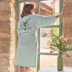 Carré Blanc Peignoir femme coton col kimono Calypte vert d'eau|Femme Coffrets Cadeaux|Peignoirs Femme