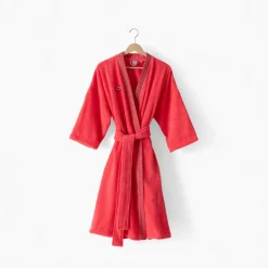 Carré Blanc Peignoir femme coton col kimono Rosella coquelicot|Femme Coffrets Cadeaux|Peignoirs Femme