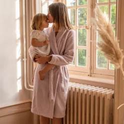 Carré Blanc Peignoir femme coton moelleux Ella poudre|Femme Coffrets Cadeaux|Peignoirs Femme