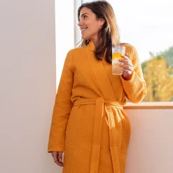 Carré Blanc Peignoir femme coton nid d'abeille col kimono Artsy papaye|Femme Peignoirs Femme