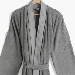 Carré Blanc Peignoir homme coton col kimono Equinoxe gris étain|Homme Peignoirs Homme