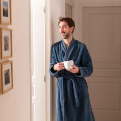 Carré Blanc Peignoir homme coton moelleux Roméo bleu|Homme Peignoirs Homme