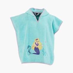 Carré Blanc Poncho enfant coton à capuche Calliopé lagon|Enfant Ponchos