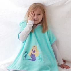 Carré Blanc Poncho enfant coton à capuche Calliopé lagon|Enfant Ponchos