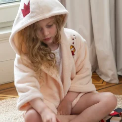 Carré Blanc Robe de chambre bebe polaire à capuche Dessine blush|Enfant Robes De Chambre