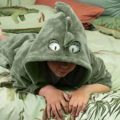 Carré Blanc Robe de chambre enfant polaire à capuche Dinotopi vert feuille|Enfant Robes De Chambre