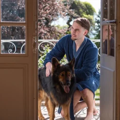 Carré Blanc Robe de chambre polaire homme col kimono Equinoxe marine|Homme Robe De Chambre Homme