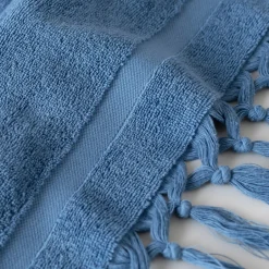 Carré Blanc Serviette de toilette bouclette de coton Madeleine indigo| Serviettes De Toilette