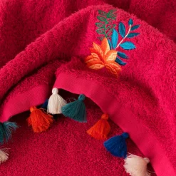 Carré Blanc Serviette de toilette bouclette de coton Balata framboise| Serviettes De Toilette