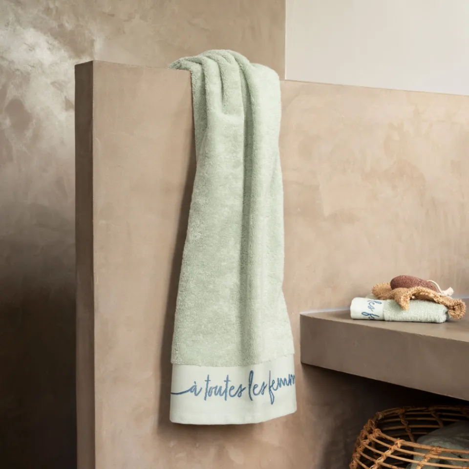 Carré Blanc Serviette de toilette bouclette de coton Simones eucalyptus| Serviettes De Toilette