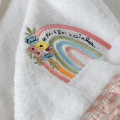 Carré Blanc Serviette de toilette brodée coton bio Rêve d'or blanc|Enfant Serviettes De Toilette