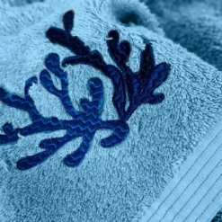 Carré Blanc Serviette de toilette coton et viscose de bambou Abysse bleu| Serviettes De Toilette