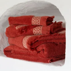 Carré Blanc Serviette de toilette coton Villasol terracotta| Serviettes De Toilette