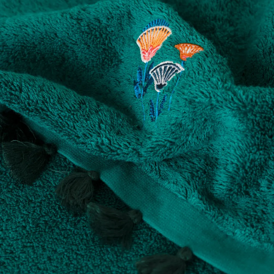 Carré Blanc Serviette de toilette coton Papyrus émeraude| Serviettes De Toilette