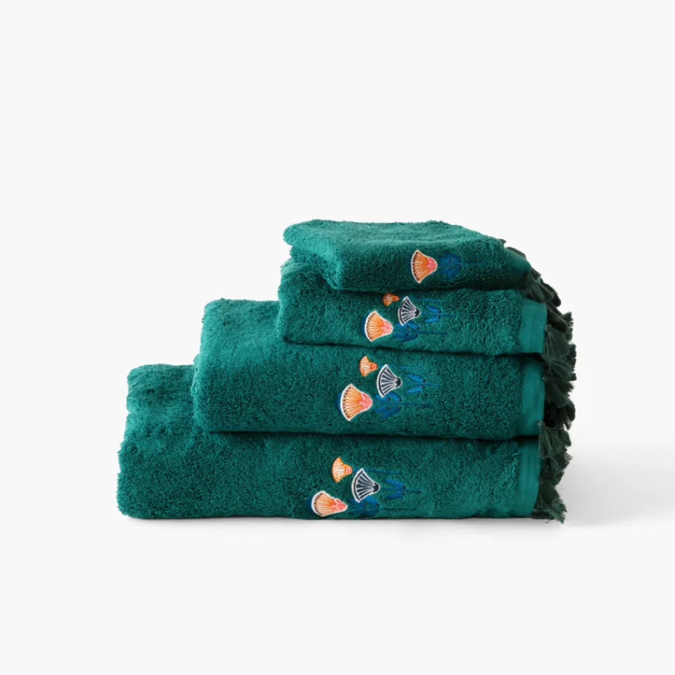 Carré Blanc Serviette de toilette coton Papyrus émeraude| Serviettes De Toilette