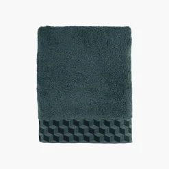 Carré Blanc Serviette de toilette coton Cubes II vert cèdre| Serviettes De Toilette