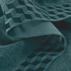 Carré Blanc Serviette de toilette coton Cubes II vert cèdre| Serviettes De Toilette