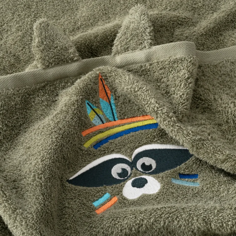 Carré Blanc Serviette de toilette coton Playful kaki|Enfant Serviettes De Toilette