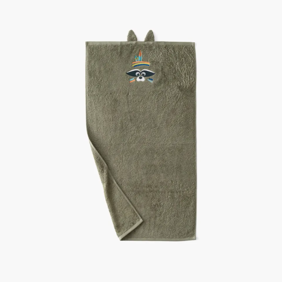 Carré Blanc Serviette de toilette coton Playful kaki|Enfant Serviettes De Toilette