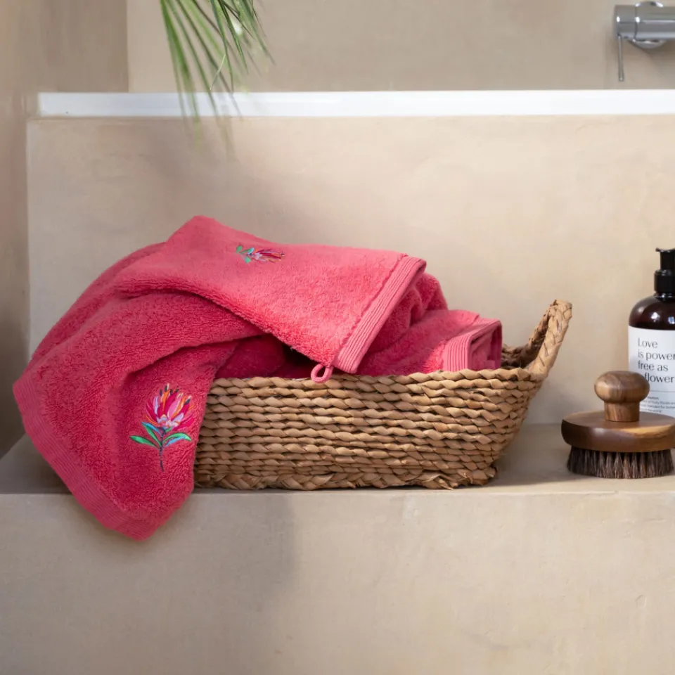 Carré Blanc Serviette de toilette coton Protea rose pitaya| Serviettes De Toilette