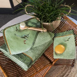 Carré Blanc Serviette de toilette coton biologique Dinotopi kaki|Enfant Serviettes De Toilette