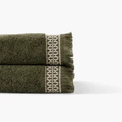 Carré Blanc Serviette de toilette coton Villasol vert kaki| Serviettes De Toilette