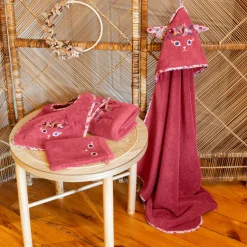 Carré Blanc Serviette de toilette coton Kittyful cassis|Enfant Serviettes De Toilette