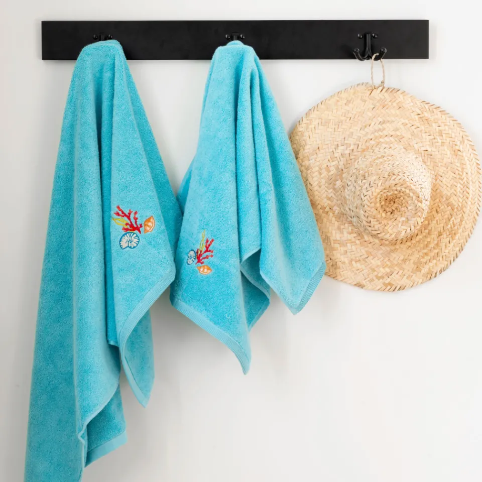 Carré Blanc Serviette de toilette coton Récif lagon| Serviettes De Toilette