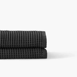 Carré Blanc Serviette de toilette coton bio Quadro charbon| Serviettes De Toilette