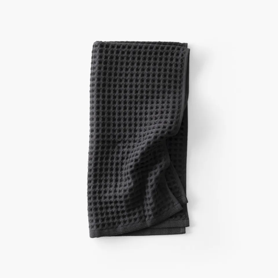 Carré Blanc Serviette de toilette coton bio Quadro charbon| Serviettes De Toilette