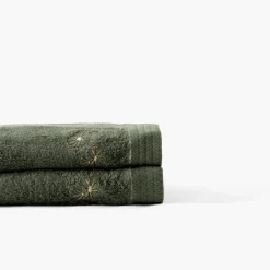 Carré Blanc Serviette de toilette coton et viscose de bambou Silvalys vert forêt| Serviettes De Toilette