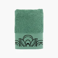 Carré Blanc Serviette de toilette coton Azulejos vert| Serviettes De Toilette