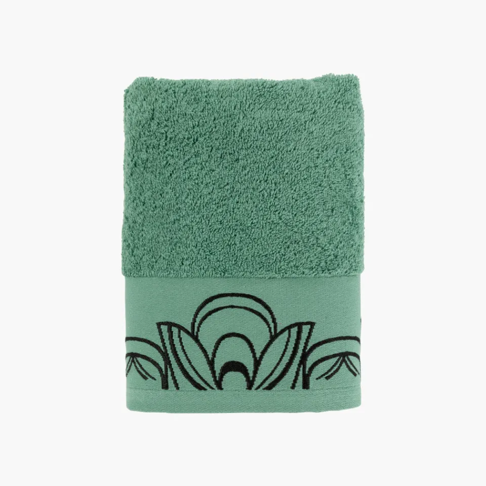 Carré Blanc Serviette de toilette coton Azulejos vert| Serviettes De Toilette