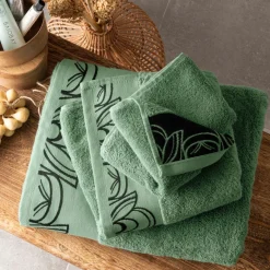 Carré Blanc Serviette de toilette coton Azulejos vert| Serviettes De Toilette