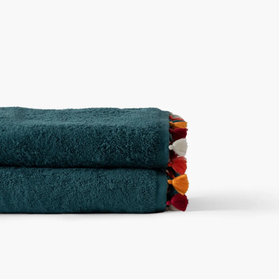 Carré Blanc Serviette de toilette coton Eclats bleu pétrole| Serviettes De Toilette