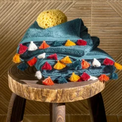 Carré Blanc Serviette de toilette coton Eclats bleu pétrole| Serviettes De Toilette