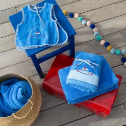 Carré Blanc Serviette de toilette coton Beachful azur|Enfant Serviettes De Toilette