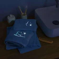 Carré Blanc Serviette de toilette phosphorescente coton Stellaire bleu banquise|Enfant Serviettes De Toilette|Nouveautés Bébénew