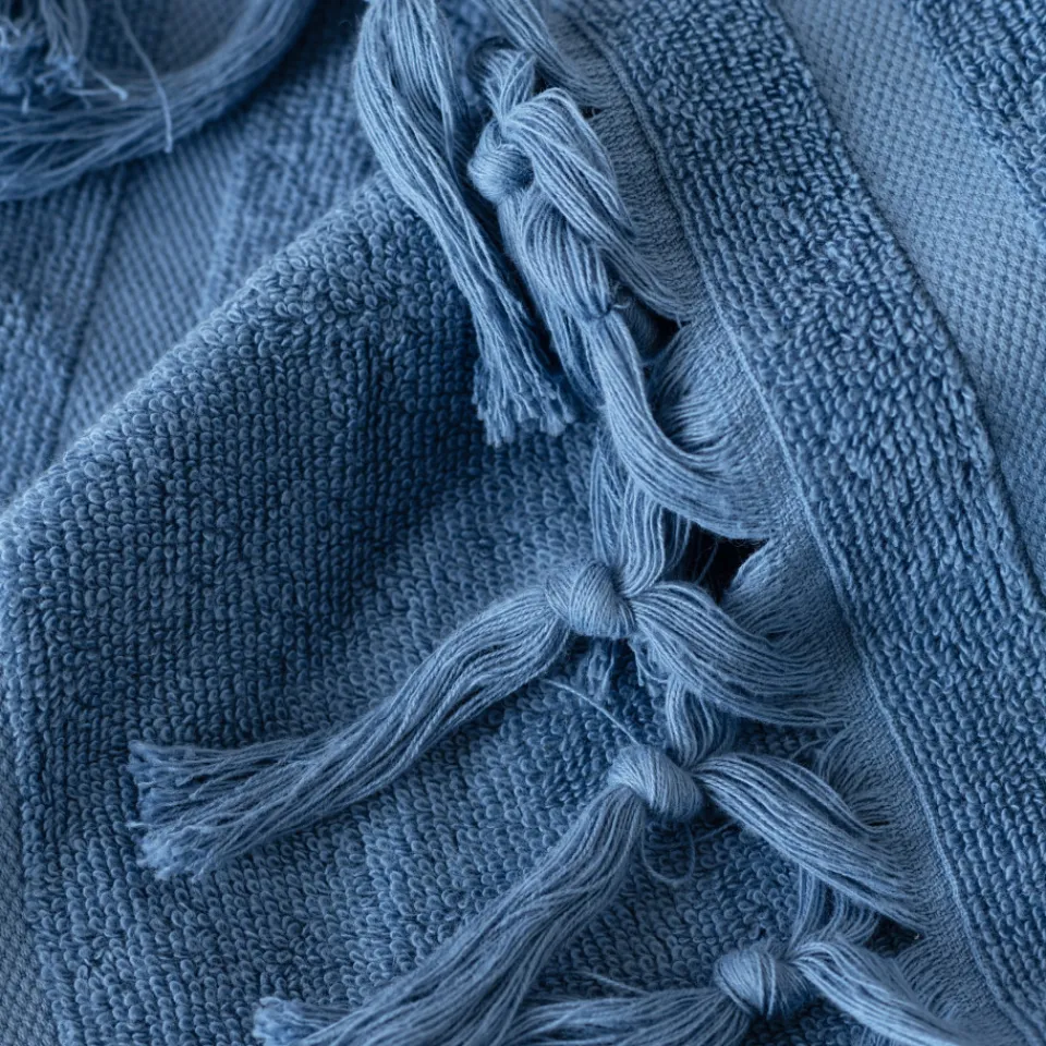 Carré Blanc Serviette invité bouclette de coton Madeleine indigo| Serviettes Invité