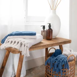 Carré Blanc Serviette invité bouclette de coton Madeleine indigo| Serviettes Invité