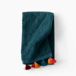 Carré Blanc Serviette invité coton Eclats bleu pétrole| Serviettes Invité