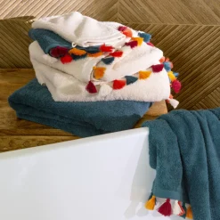 Carré Blanc Serviette invité coton Eclats bleu pétrole| Serviettes Invité