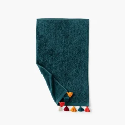 Carré Blanc Serviette invité coton Eclats bleu pétrole| Serviettes Invité