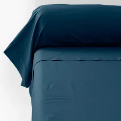 Carré Blanc Taie de traversin percale de coton Neo bleu prusse| Taies De Traversin