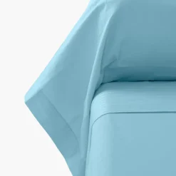 Carré Blanc Taie de traversin satin de coton unie Prestige glacier| Taies De Traversin