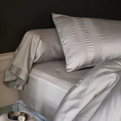 Carré Blanc Taie de traversin satin de coton Titane| Taies De Traversin