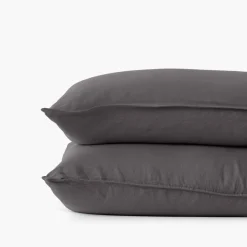 Carré Blanc Taie d'oreiller carrée lin lavé Songe charbon| Taies D’oreiller