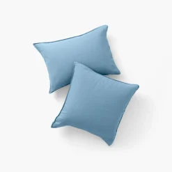 Carré Blanc Taie d'oreiller carrée lin et coton lavé Songe bleu baltique| Taies D’oreiller